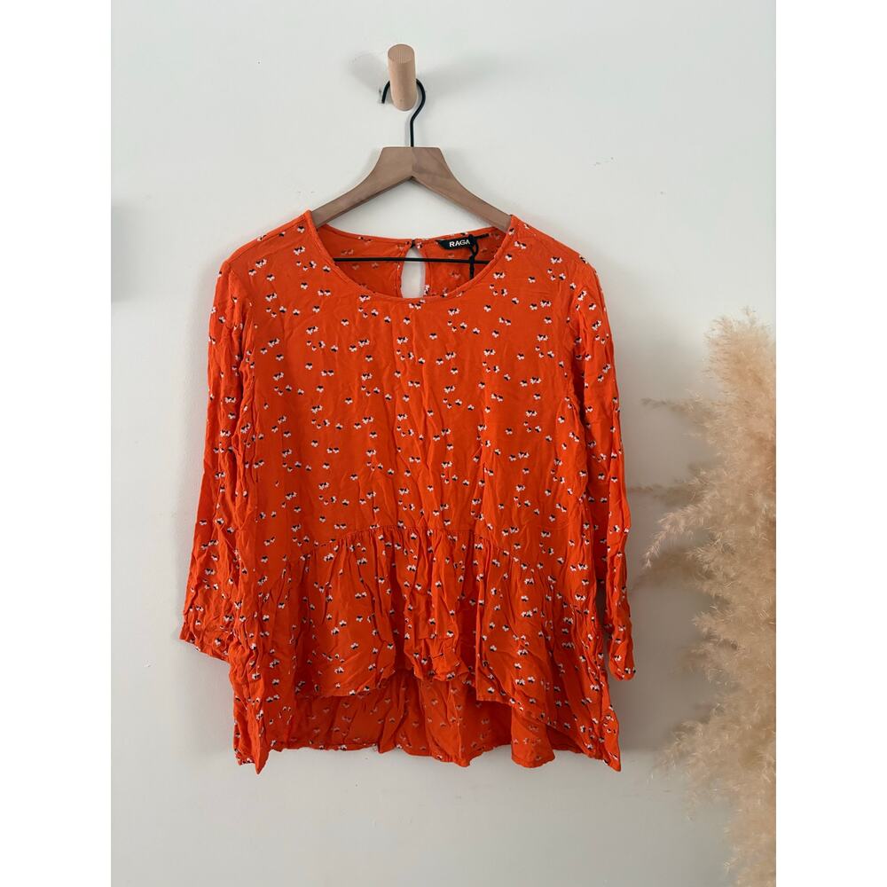 🧺 5 for $25 Sale RAGA Orange Floral Hi Low Peplum Top XL Casual Cottagecore